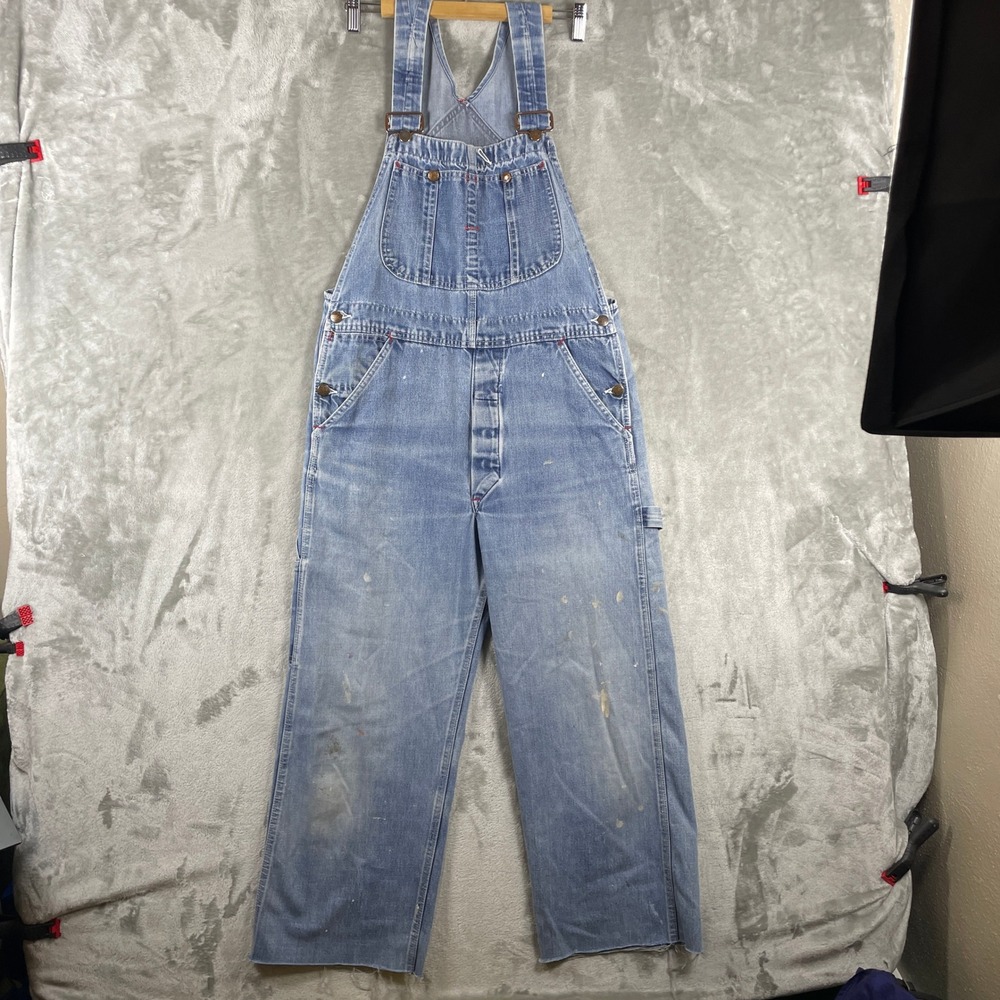 Vintage 60s Big Mac Overalls Women 32x25 Blue Denim Distressed Painter Bibs USA
